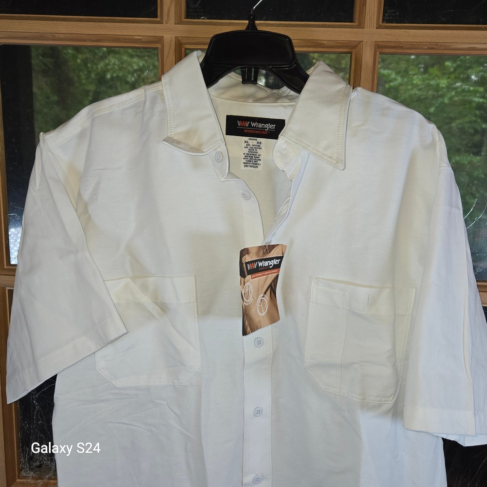 Wrangler Workwear Canvas Shirt Mens XL Short Sleeve White Work Utility‎